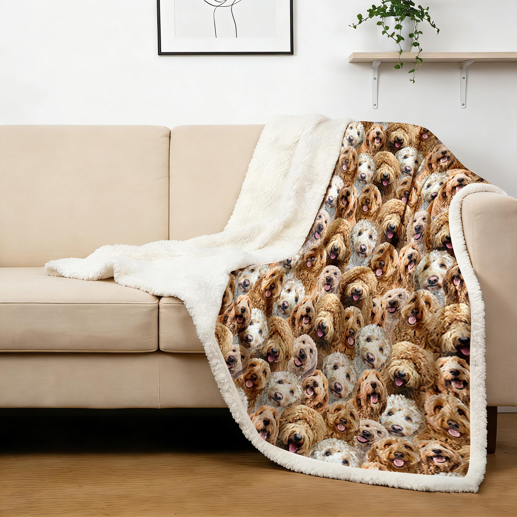 BlessLiving Cockapoo Sherpa Blanket Queen Size 228x228cm - Ultra Soft Reversible Animal Print Fleece Throw Blankets, Cosy Dog Themed Gift for Adults, Women, Men