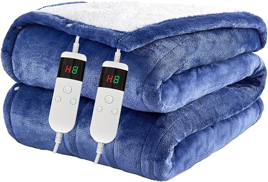 Electric Blanket Heated Queen, Soft Flannel 84"x90" Heating Blanket with 8 Hours Auto Off 10 Fast Heating Levels Machine Washable Sherpa Heated Blanket with Overheating Protection