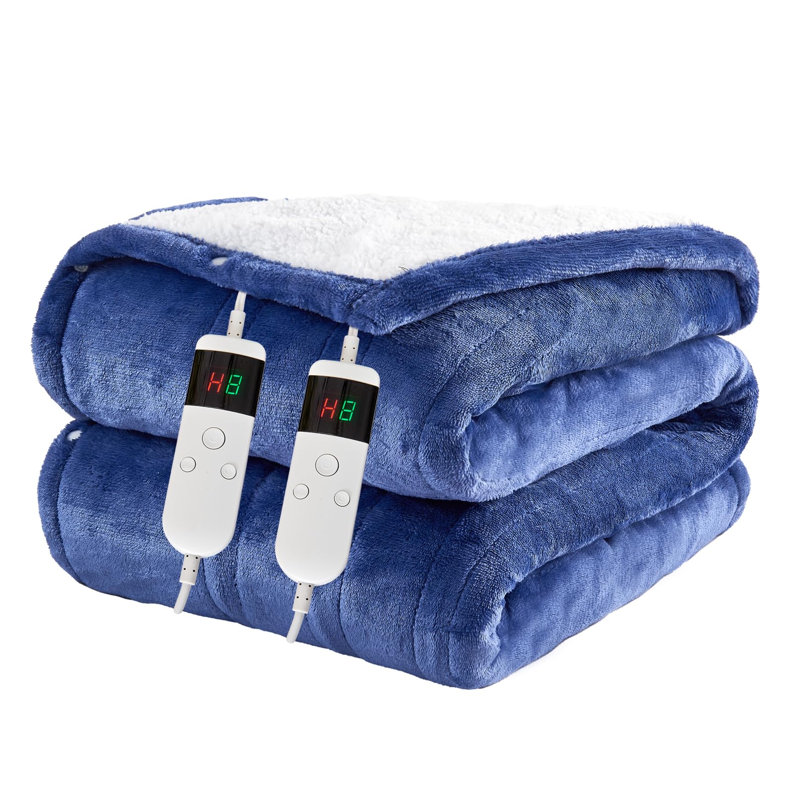 Qieryun Sky Blue Heated Blanket 180×200Cm Electric Blanket, 10 Heating Settings, 1-8H Timer Overheat Protection, Machine Washable, Flannel & Sherpa Full Body Warming, Electric Throw Blanket For Sofa