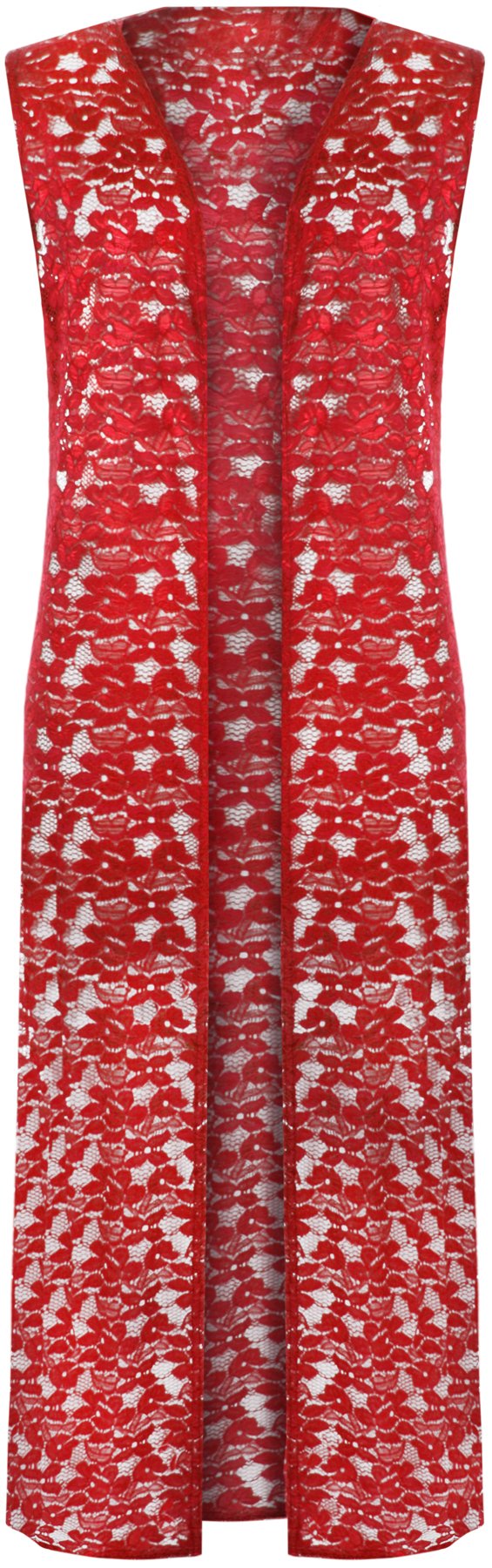 Wearall Women's Red Plus Size Floral Lace Open Long Sleeveless Top Cardigan - 14