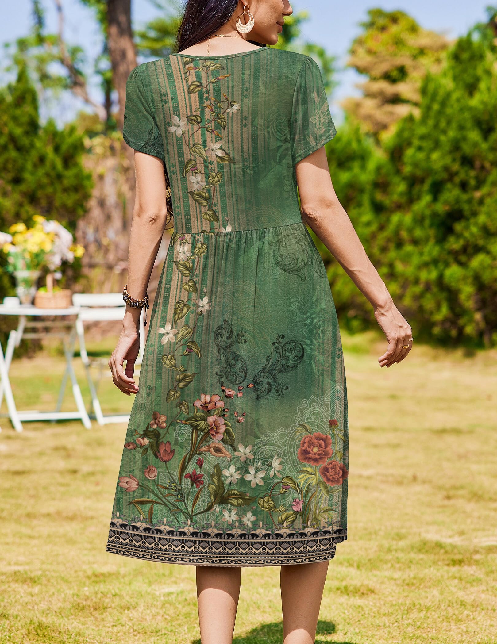 Zeagoo Vestido de verano de manga corta para mujer, con bolsillos, casual, acampanado, holgado, vestido de camiseta floral, vestido de playa