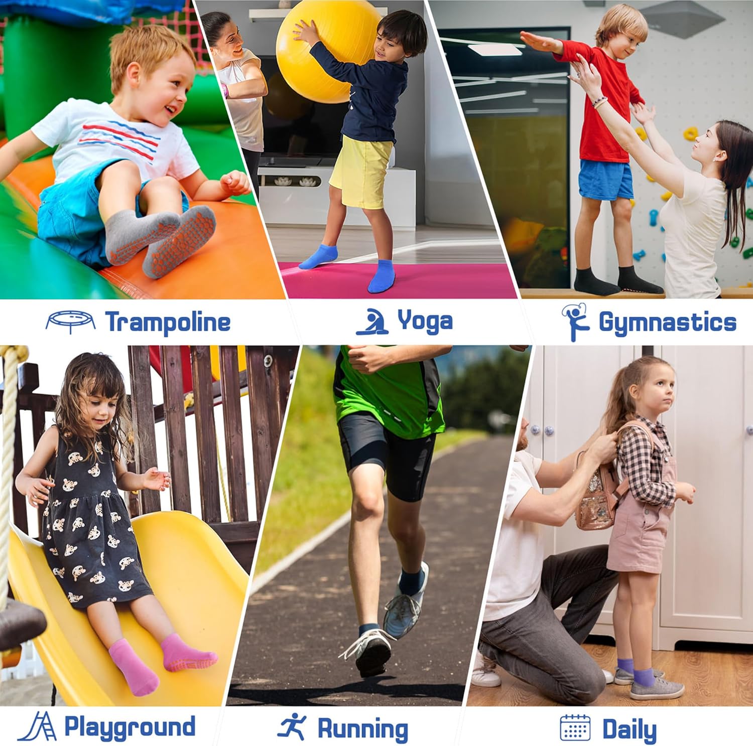 HYCLES Boys Girls Non-Slip Toddler Socks Grip Ankle Sticky Socks Anti-Skid Sock for Kids 6 Pairs for 2-13 Years Kids - Image 2