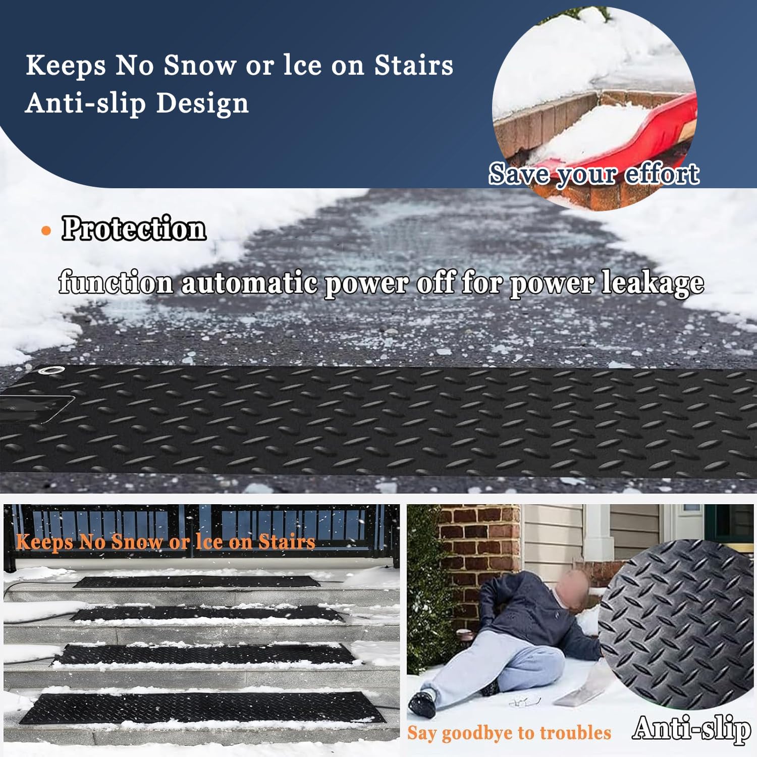 Tappetini Riscaldanti per Neve e Ghiaccio, Tappeto Riscaldante per Viali d'Accesso & Tappeto Sciogli-Neve, velocità 2 Pollici/h, Cavo da 6 Piedi 10x30in(25.4x76.2cm)-4pcs
