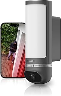 Bosch Smart Home Außenkamera II, Überwachungskamera Außen, 1080p Full-HD Auflösung mit integrierter Alarmsirene und Design-Leuchte, kompatibel mit Amazon Alexa,anthrazit