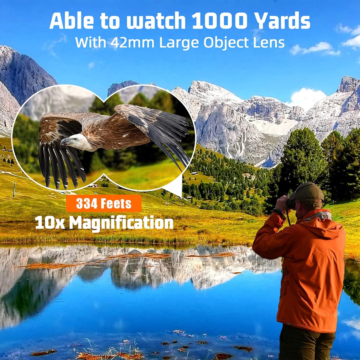 Buу 1 gеt 1 10x42 Binoculars for Adults, VOKUA IPX7 Waterproof, Clear Low Light Vision & All-Weather Compact Binoculars for Bird Watching, Traveling and Hunting