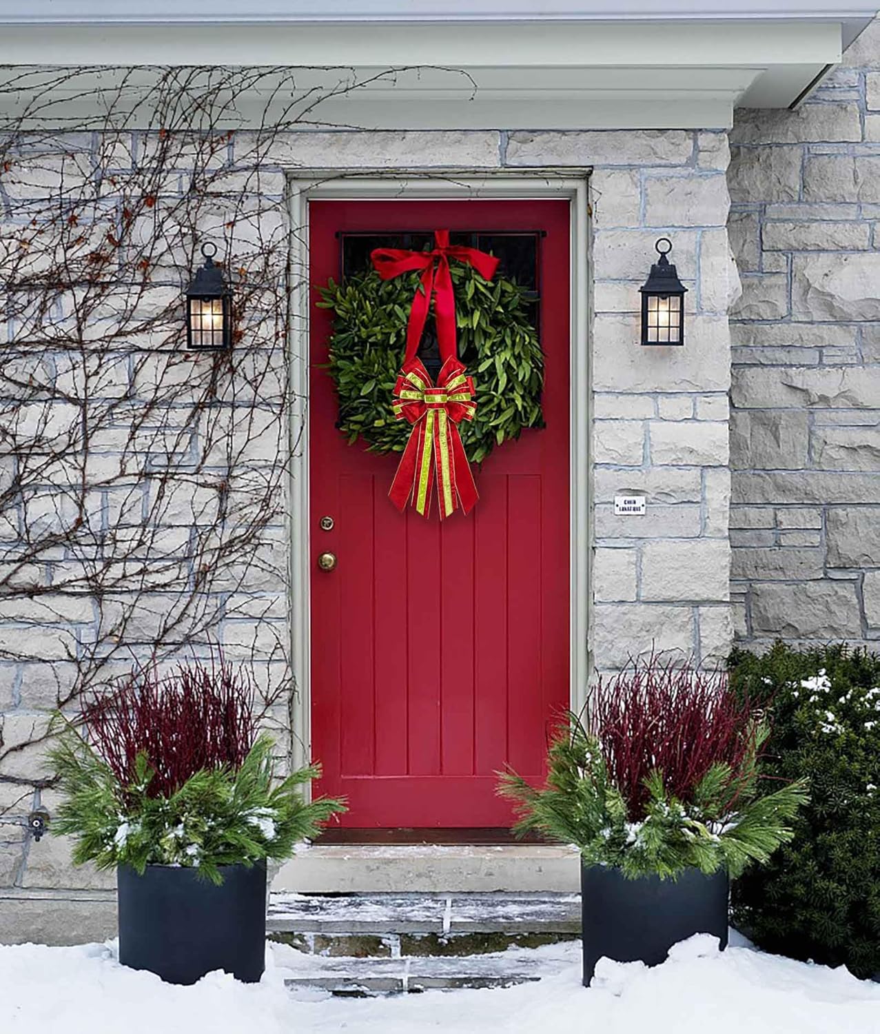 Large Christmas Bows for Wreath, Red Green Velvet Xmas Wreath Bow Winter Holiday Farmhouse Tree Topper Bows for Front Door Christmas Party Decorations - Image 5