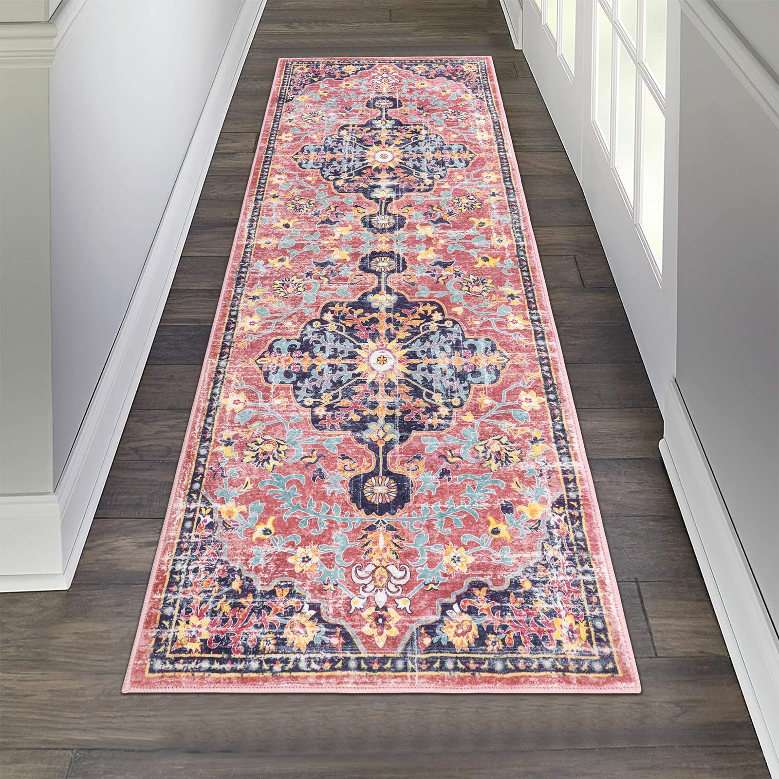 Pauwer Boho Hallway Runner Rug 2x6 Washable Entryway Area Rugs Non Slip Farmhouse Vintage Floor Mat Carpet Runner for Hallways Laundry Room Kitchen Bathroom Bedroom