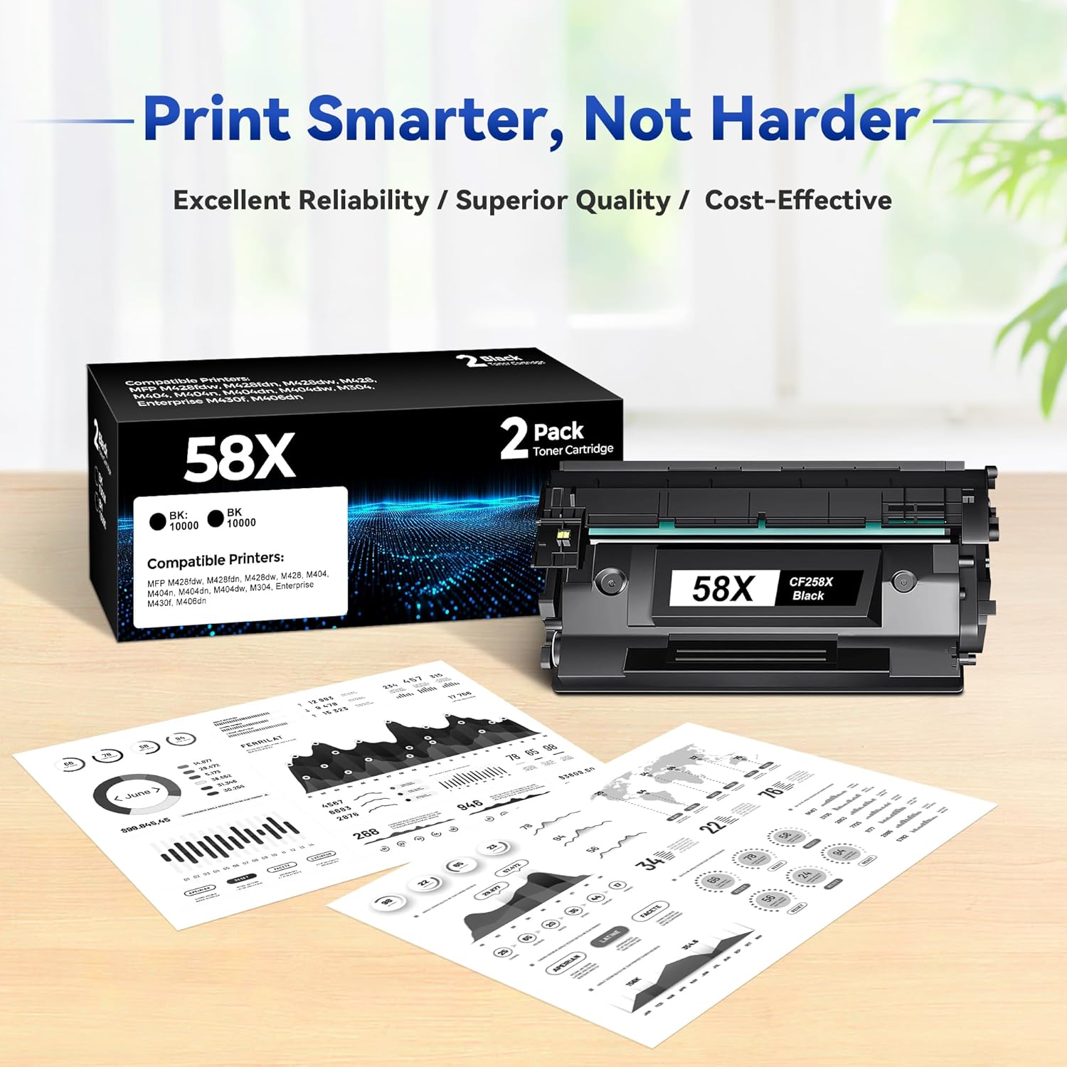 58X CF258X Toner Cartridge Black Replacement for HP 58X CF258X 58A CF258A High Yield Black Toner Cartridges Work With Laser Jet Pro M404dw M406dn M404dn M404n MFP M430f M428fdn Printer Toner (2 Black)