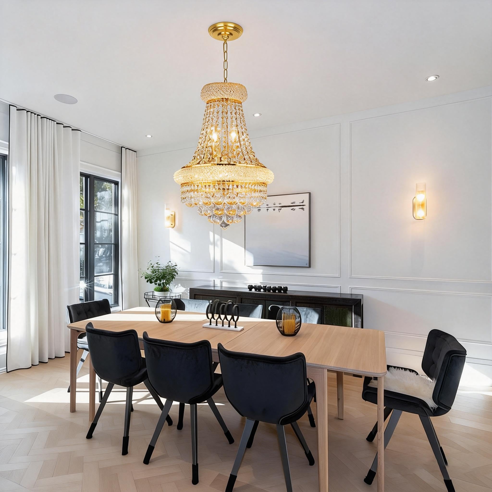 Lampadario in cristallo oro con cristalli K9, illuminazione lussuosa stile imperiale a 6 luci Ideale sopra il tavolo da pranzo, in soggiorno, camera da letto e cucina
