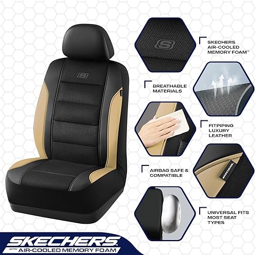 Miniatura 3 de Skechers Fundas de asiento de espuma viscoelástica y refrigeradas por aire, cuero de primera calidad con fundas de asiento de automóvil de malla