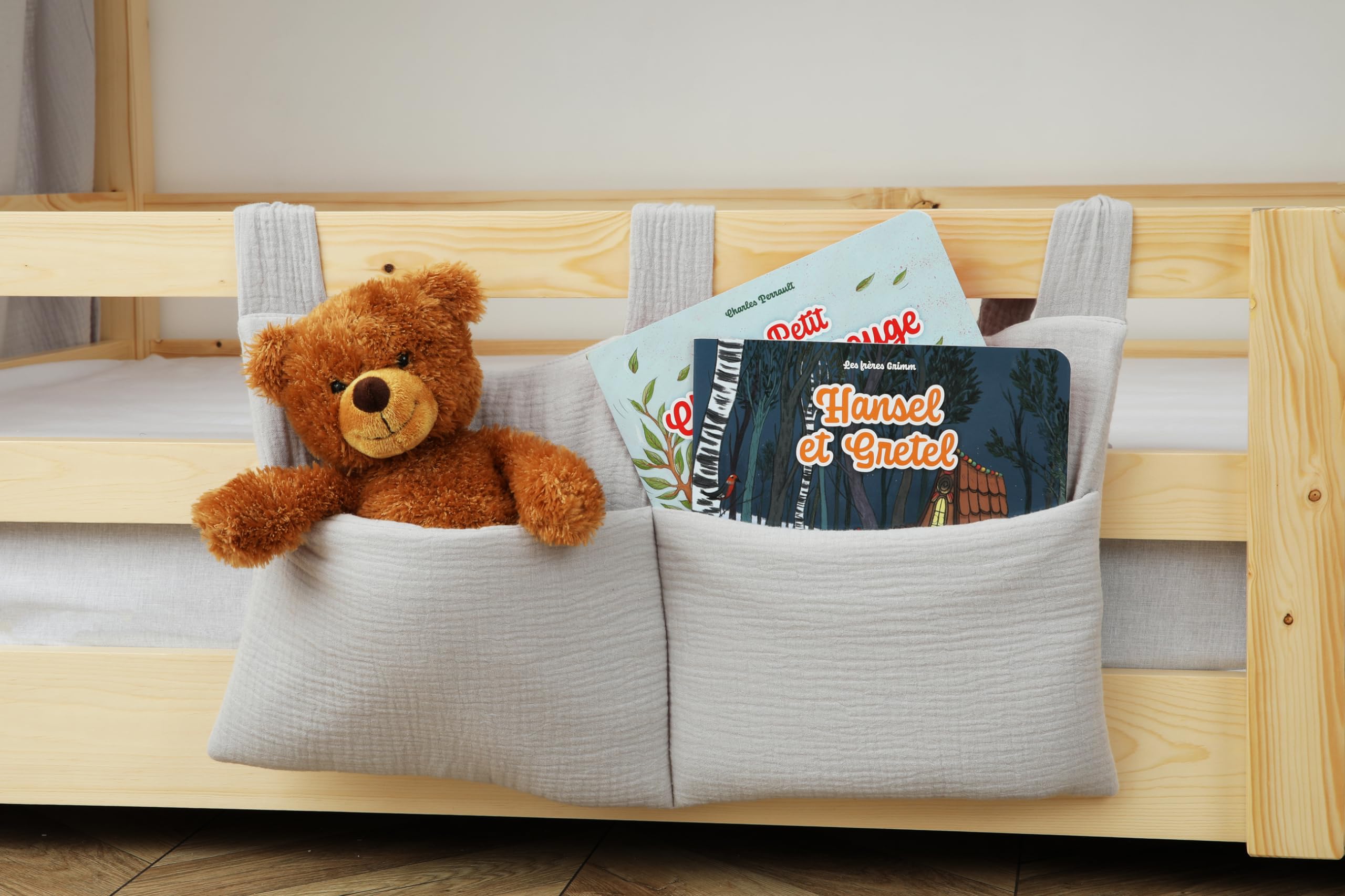 Tenda Letto Bambini 100% Cotone - Tenda Letto Montessori per Letto Bambini 80x160 e 90x190cm - Modelo 2 (Grigio, 97 x 402 cm + Astuccio)