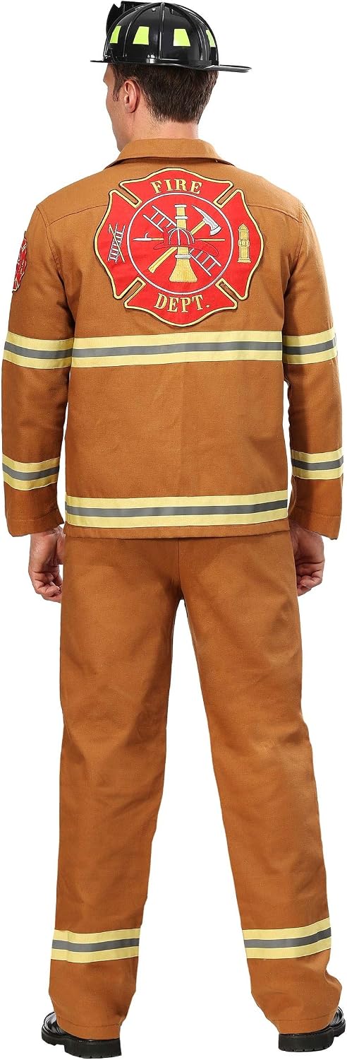 Men's Firefighter Costume, Tan Turnout Halloween Outfit, Fire Station Bunker Gear
