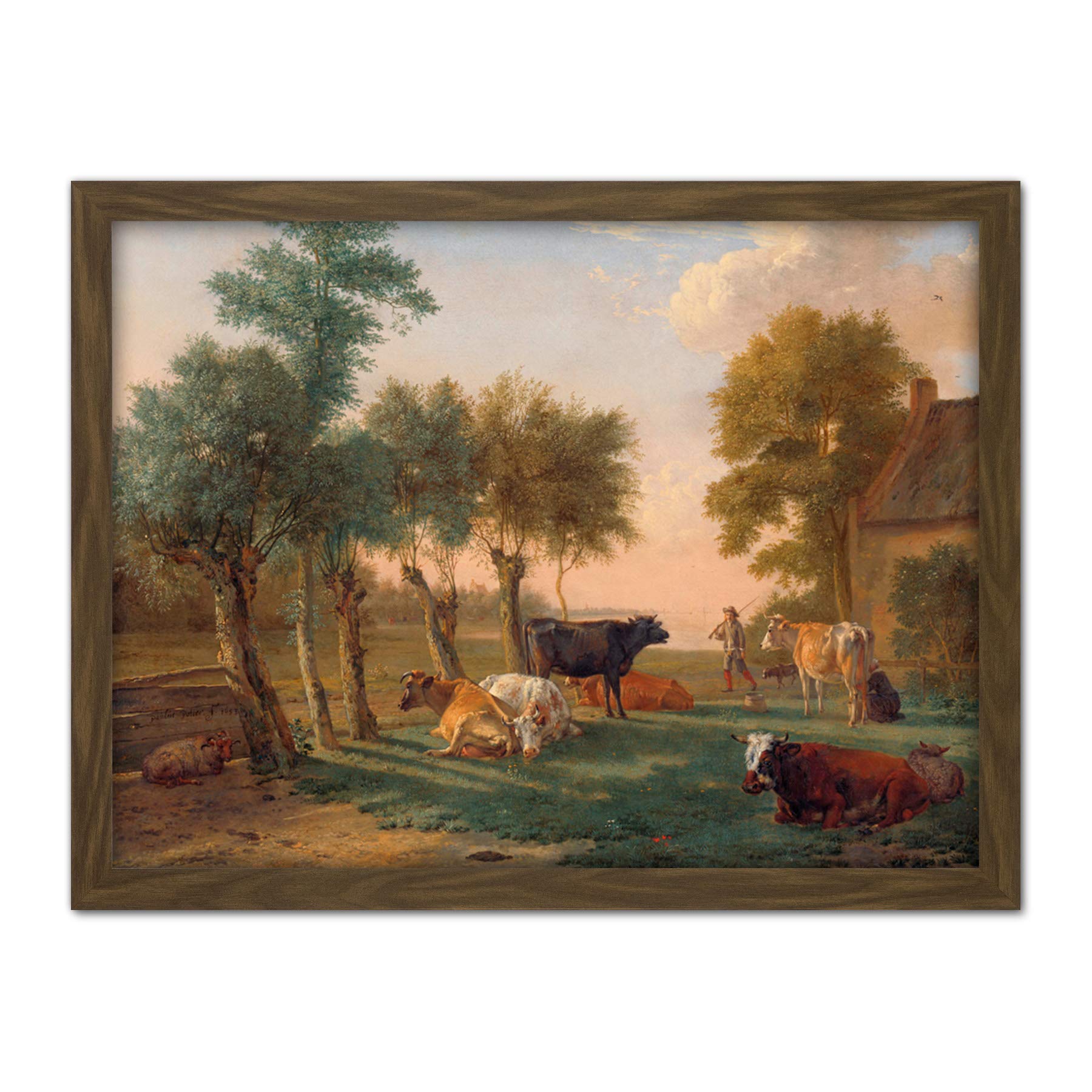 Artery8 Paul Gabriel Cows In A Meadow Near A Farm Painting Artwork Framed Wall Art Print 18X24 Inch