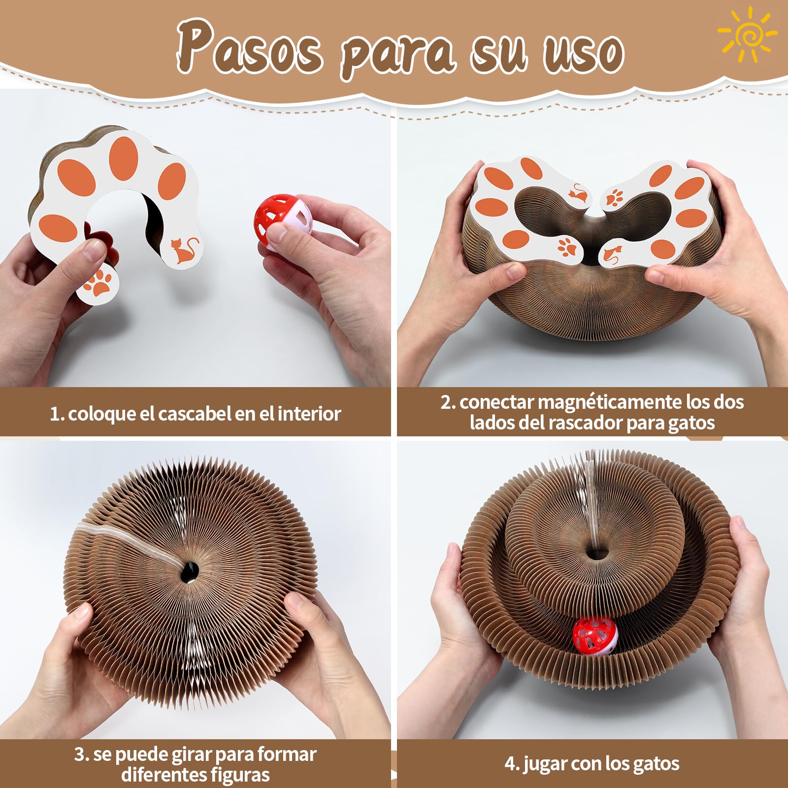 Mittimiya Rascador para Gatos Carton, 2 en 1 Magic Organ Cat Scratching Board Plegable, Cat Scratcher con Bola de Juguete, Tabla de Rascar para Gatos de Cartón Corrugado para Interiores y Exteriores