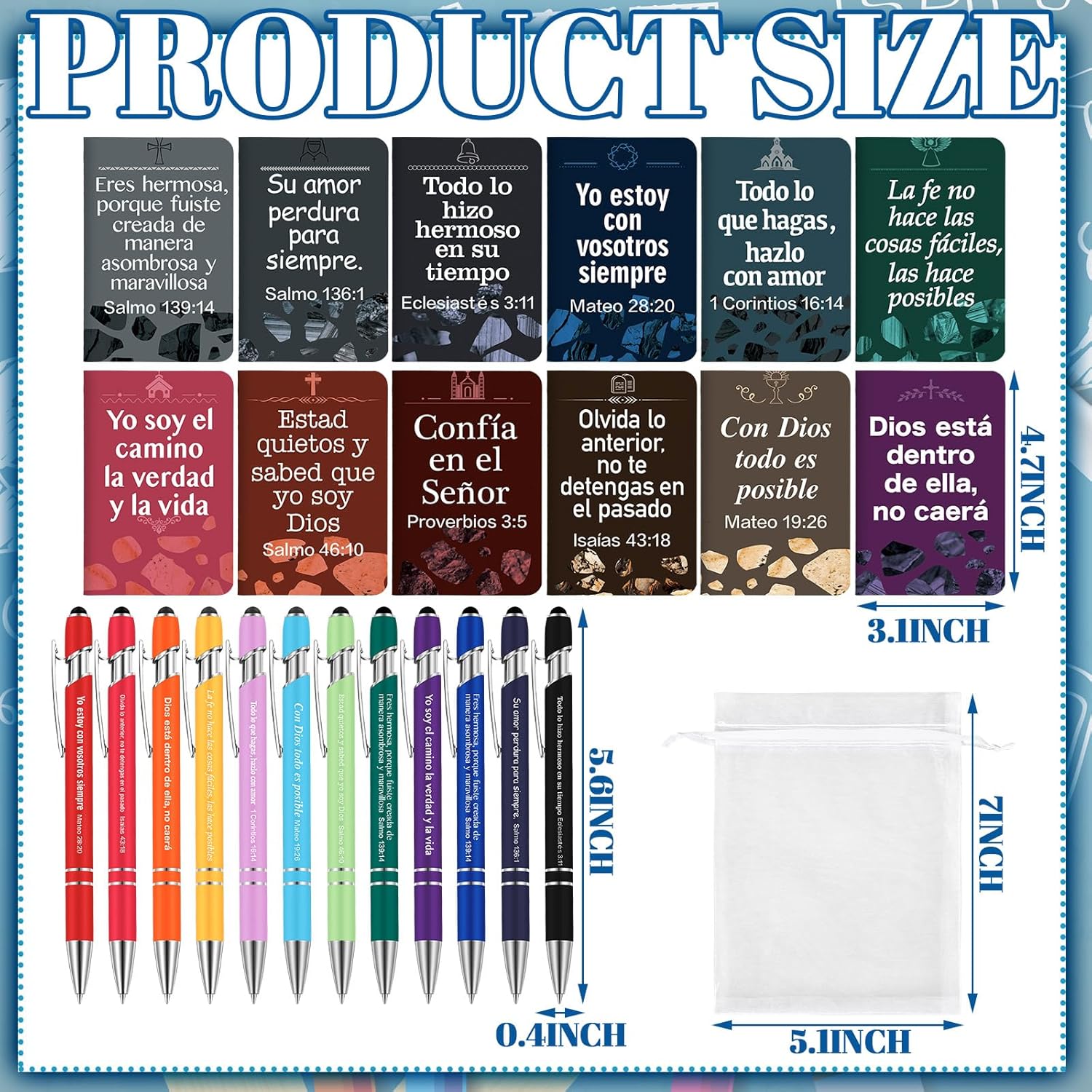 Fuyoooo 72 Pieces Regalos Cristianos En Español Regalos Para Spanish Mother Day Gift Christian Bible Baptism Church Catholic Gift Religious Notebooks Set for Mom Bible Study Group