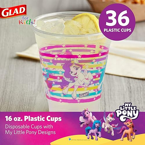 Miniatura 2 de Glad My Little Pony - Vasos de plástico transparente para niños, 16 onzas, 36 unidades, vasos desechables con diseños de My Little Pony, 36