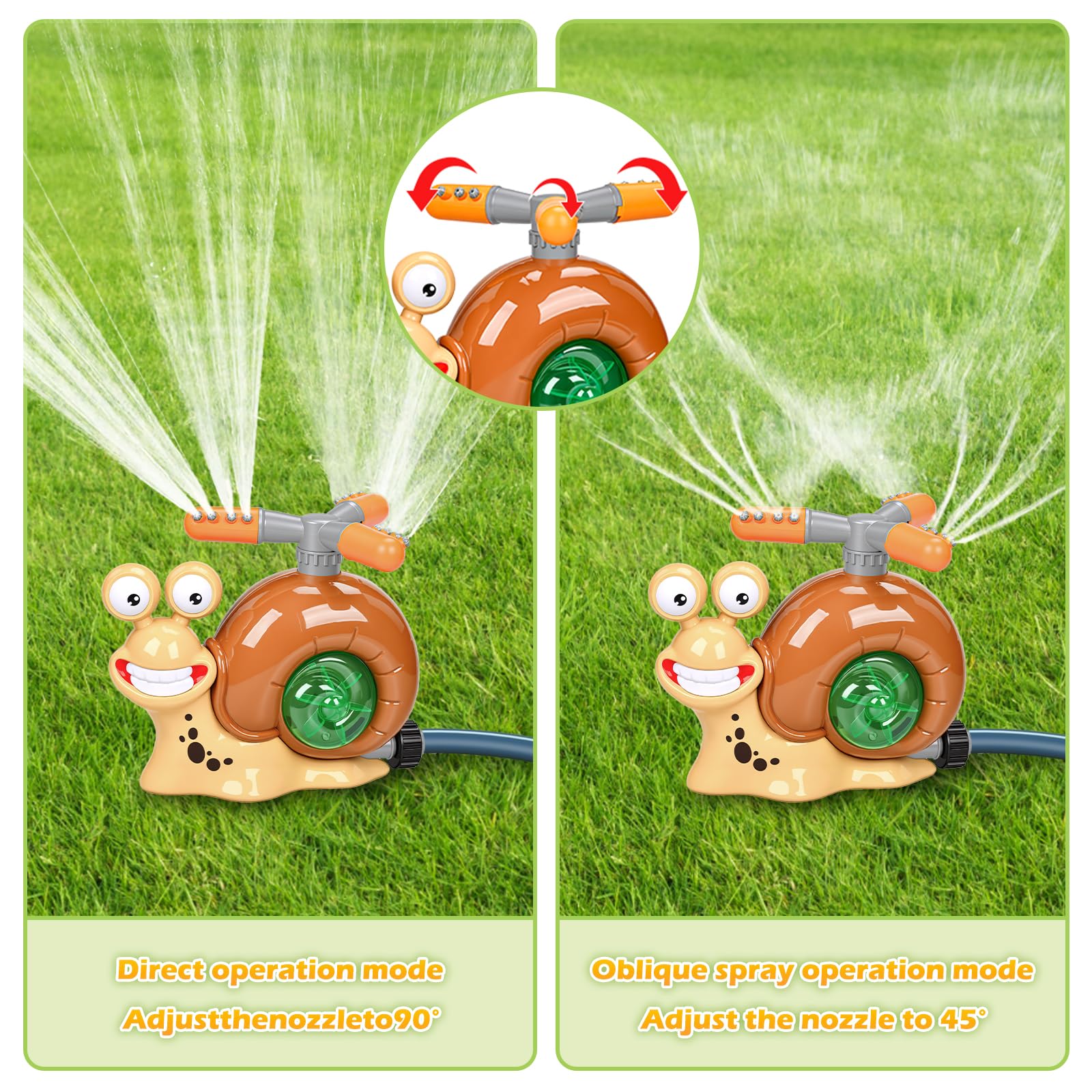 Wassersprinkler Kinder Outdoor 360° Rotierender Schnecken Rasensprenger mit Schlauchanschluss, Garten Sprinkler für Rasen, Pool und Außenbereich, Wasserspielzeug mit Zubehör