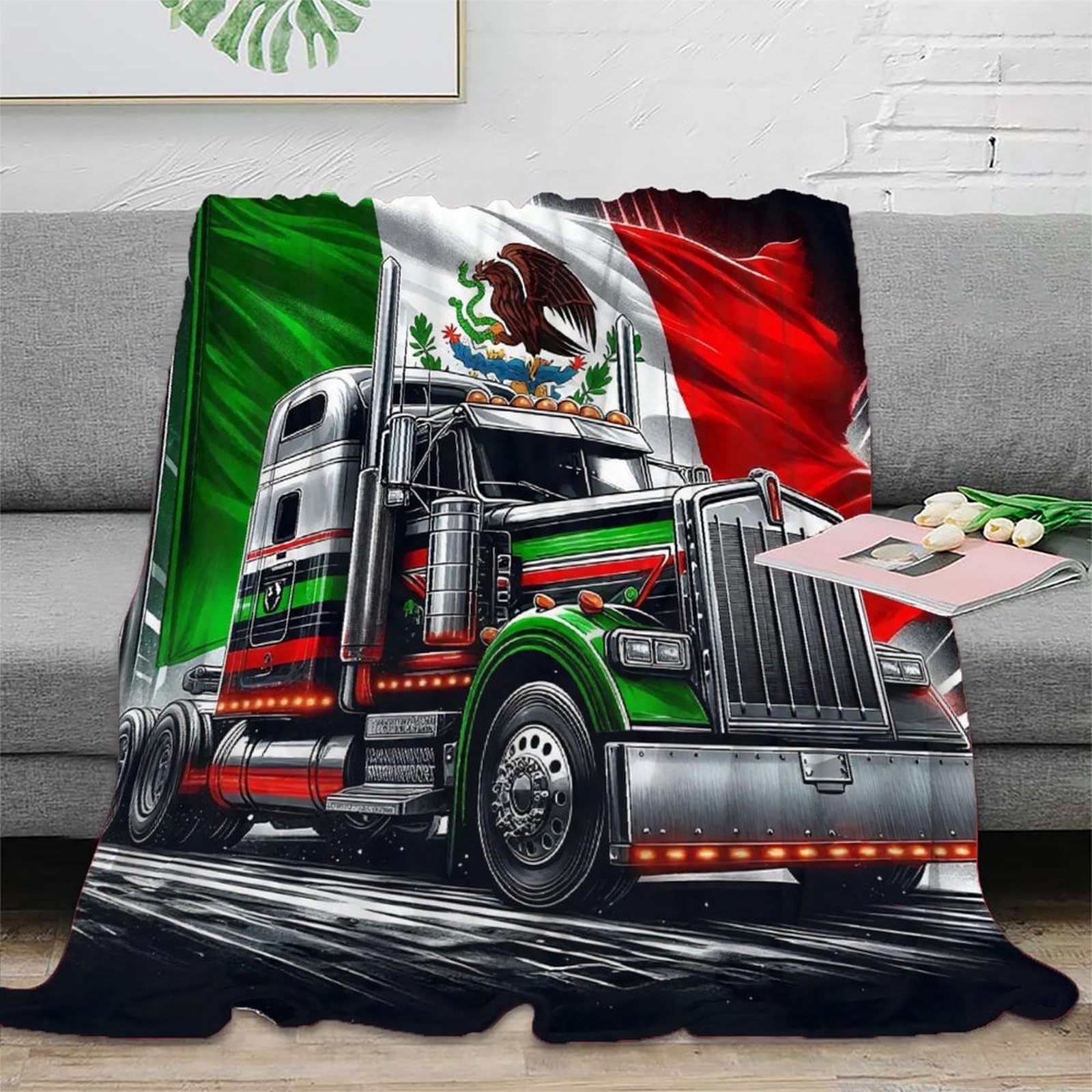 Couverture lit microfibre camion 3D chaude grand plaid canapé moelleux 180x200cm pour adulte