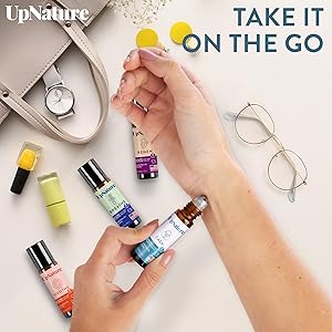 UpNature Essential Oils Roll On Set (Pack of 4) Stress Relief Gift Aromatherapy Oil - Self Care Gifts for Women