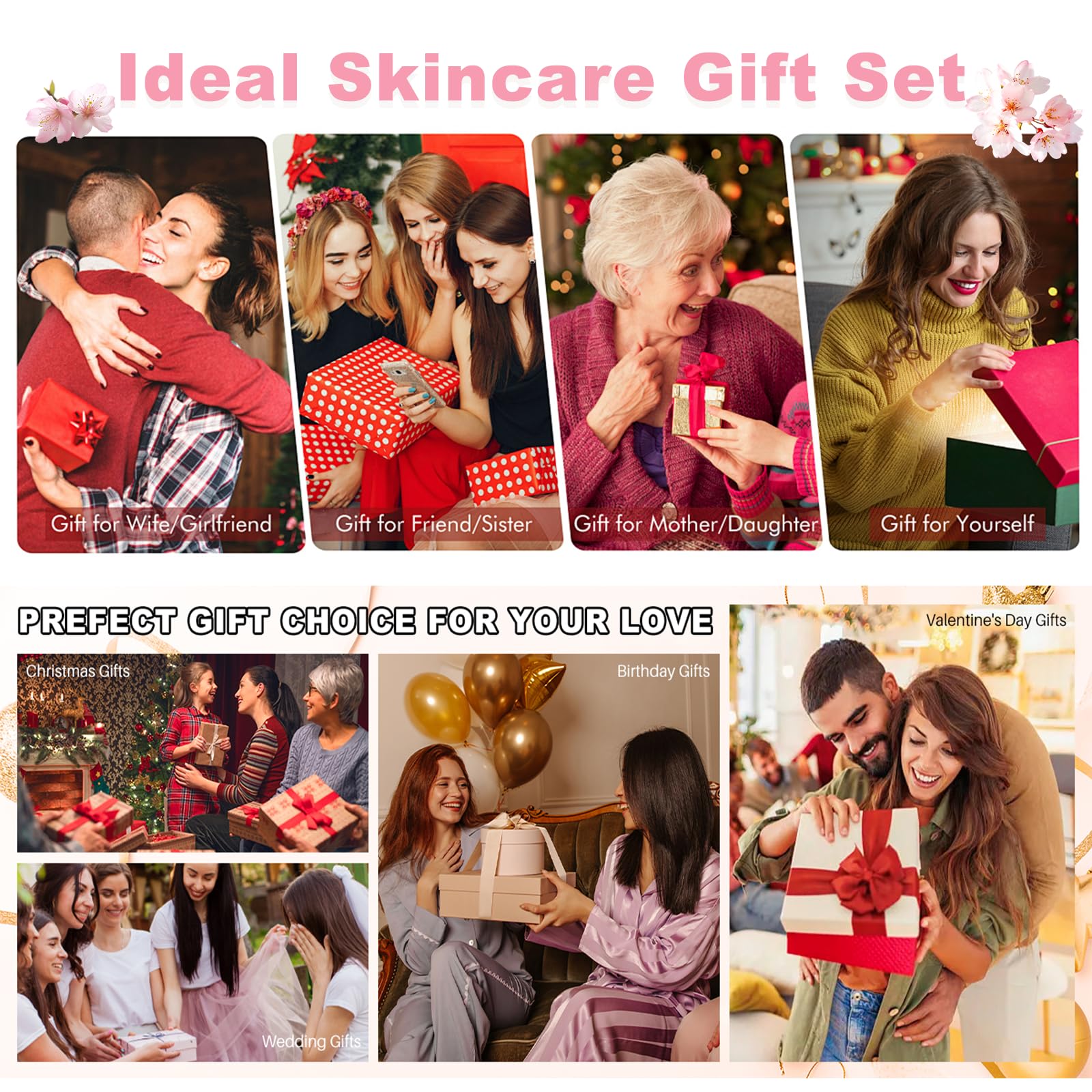 Sakura Skincare Set with Gua Sha, 13-Piece Skin Care Kit