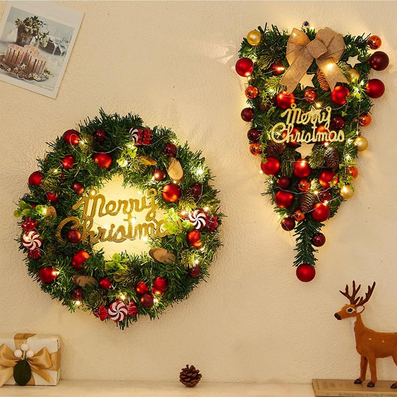 Ghirlanda Natalizia, Ghirlanda Natalizia a Goccia con Luci, Decorazioni Natalizie per Esterno per Natale, Inverno, Camino, Casa, Festa