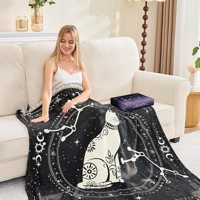 Astrology Blanket Throw for Bed/Sofa/Settee, Gothic Blanket Gift for Women Men Birthday Graduation Christmas Thanksgiving Soft Warm 59x51in (Virgo)