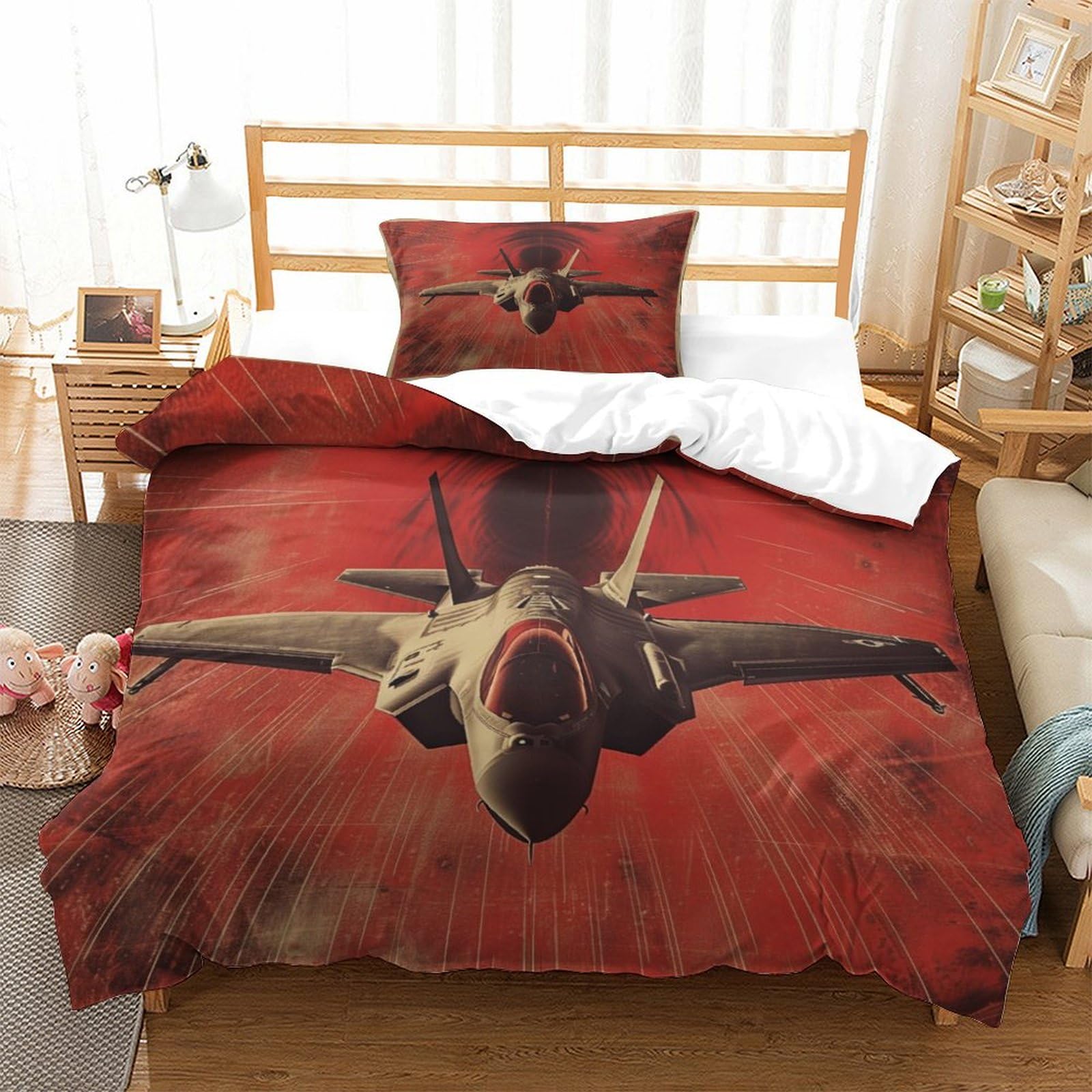 P1s9u7w5y Aircraft-2 Dynamic Jet 3D Printed Duvet Cover Set 3Pcs Microfiber Aviation Bedding Set Single（135X200cm）