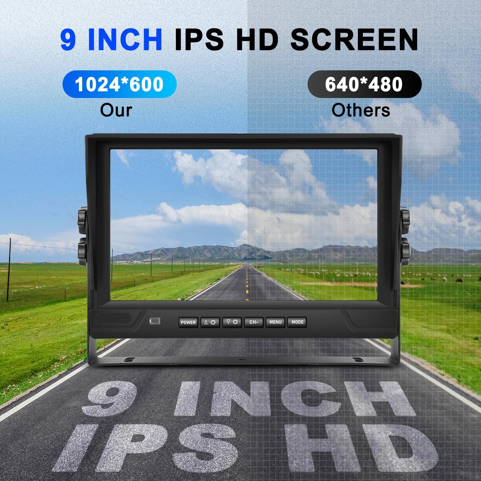 Telecamera Retromarcia per Auto 1080P con Monitor 4 Divisi da 9 Pollici, supporto 4 Telecamere DVR/IP68/Visione Notturna per Camion, Camper, Rimorchio, con Cavi da 2x10 M E 2x20 M