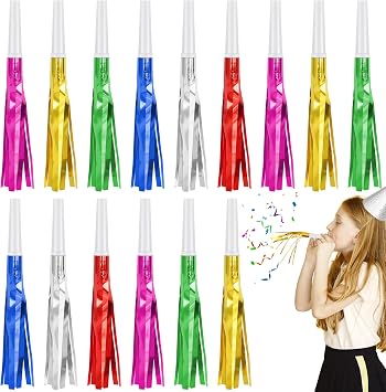 24 Pcs Colorful Glitter Noise Makers Metallic Fringed