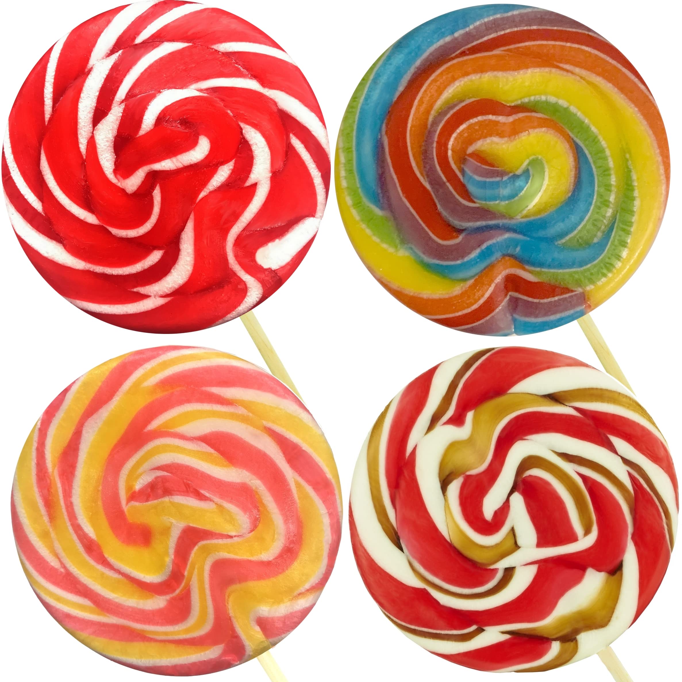 Wendy's Candies - 4 x 85g Giant Swirl lollipops sweets - Strawberry and cream - Rhubarb custard - Passion fruit - Strawberry Cheesecake - christmas sweets - boiled sweet handmade lollies - ref 4DLB