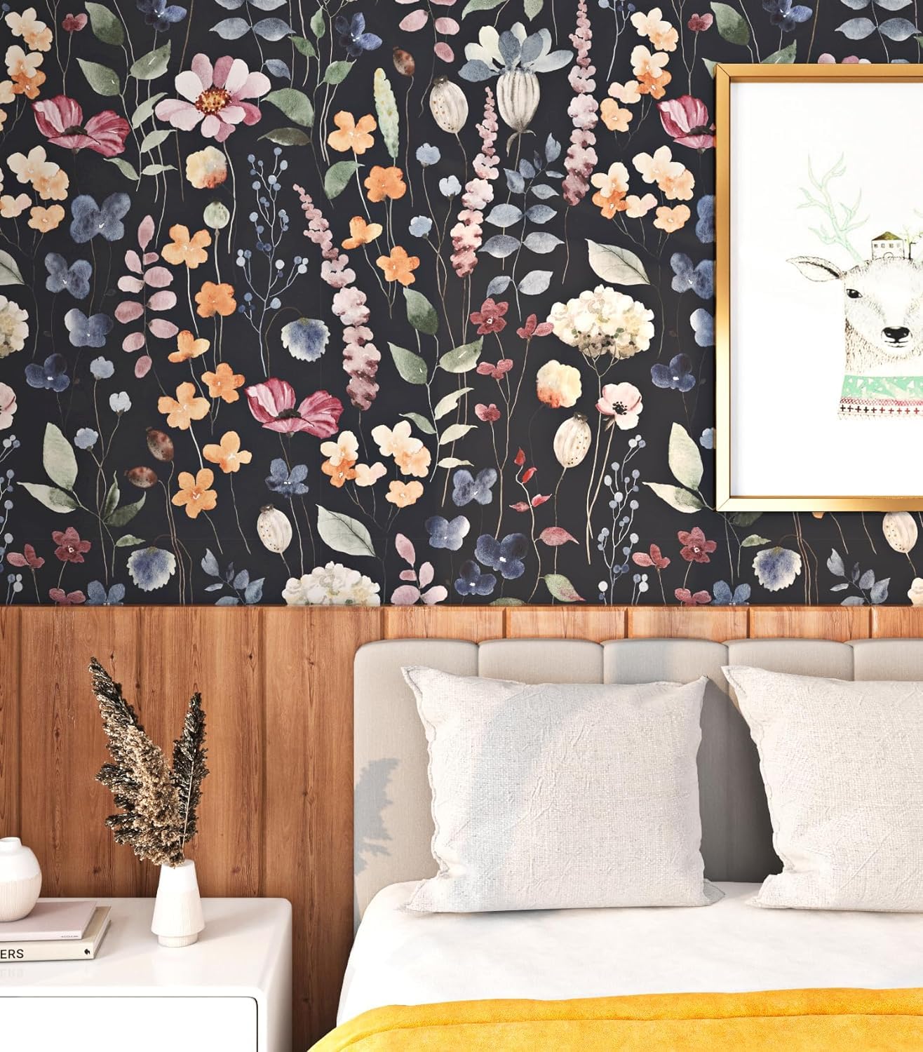 FunStick Carta Da Parati Adesiva Nera Con Motivo Foglie E Fiori – 44,5 Cm X 9 M, Impermeabile, Per Cucina, Armadio E Mobili