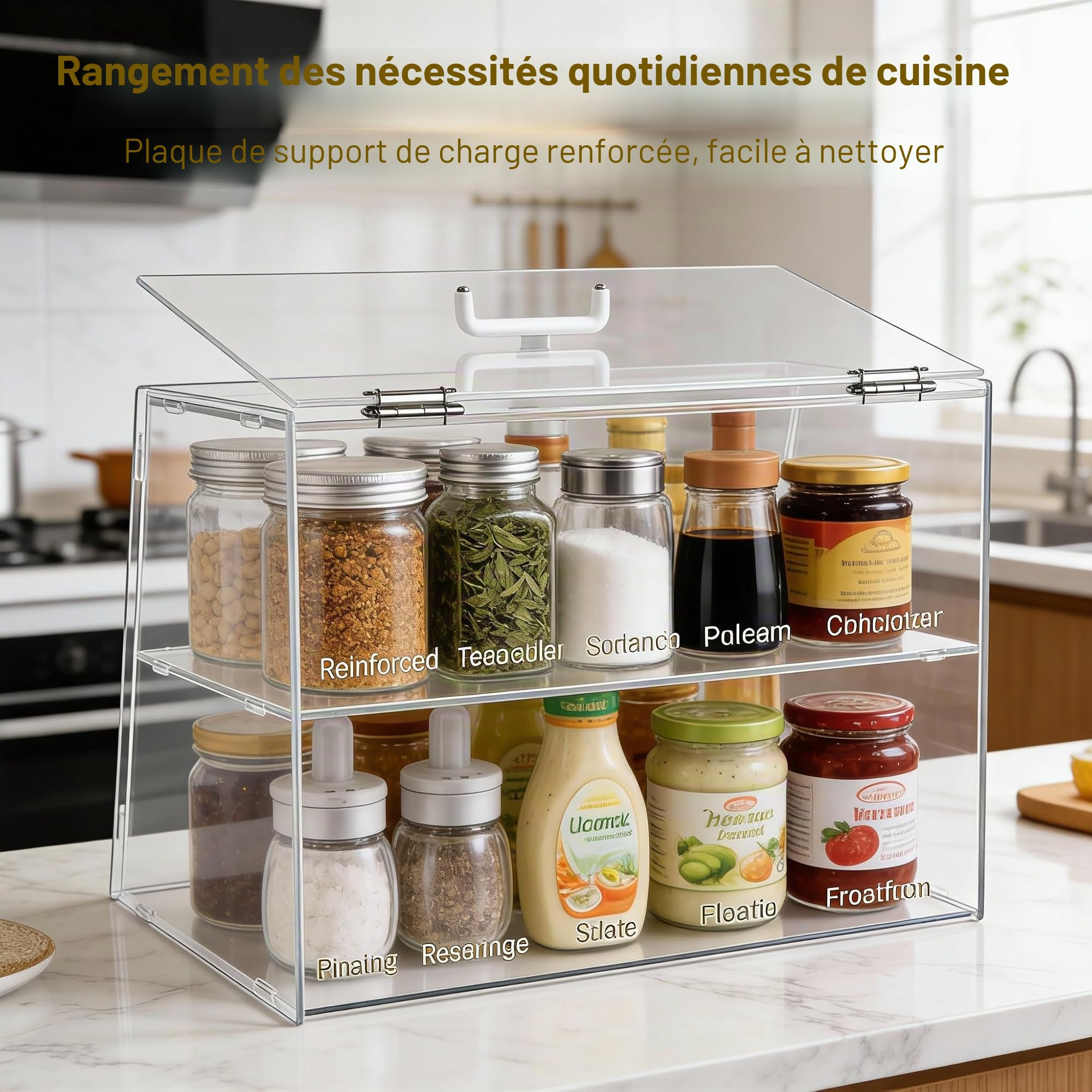 2 niveaux boîtier d'affichage de boulangerie avec porte arrière élévatrice, boîtier d'affichage de pâtisserie pour plan de travail de cuisine, vitrine de présentation alimentaire en acrylique
