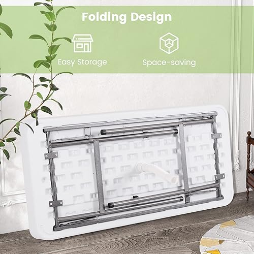 Miniatura 7 de Giantex, mesa de plástico plegable para hielo, de fiesta, 4 pies, con faldón blanco
