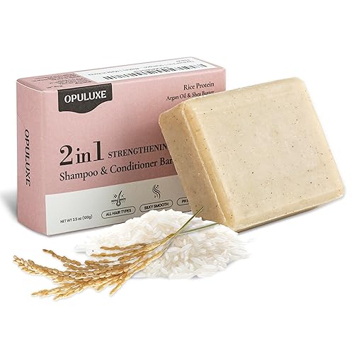 Barra de champú y acondicionador 2 en 1  Todo tipo de cabello  Fortalecimiento e hidratación con proteína de arroz, aceite de argán, manteca de
