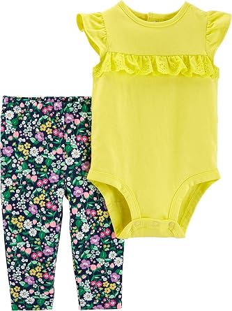 Carters Baby Girls Floral Ruffle Bodysuit Set 6 Months Yellow/Multi