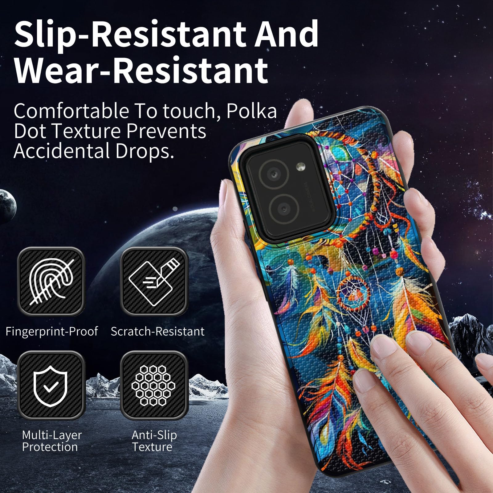 for HMD Vibe Phone Case with Screen Protector(Dreamcatcher Feathers) Art Deco Design, Full Body Heavy Duty Shockproof Anti Slip Texture Dual Layer Cover, Stylish Protection for HMD Vibe Case