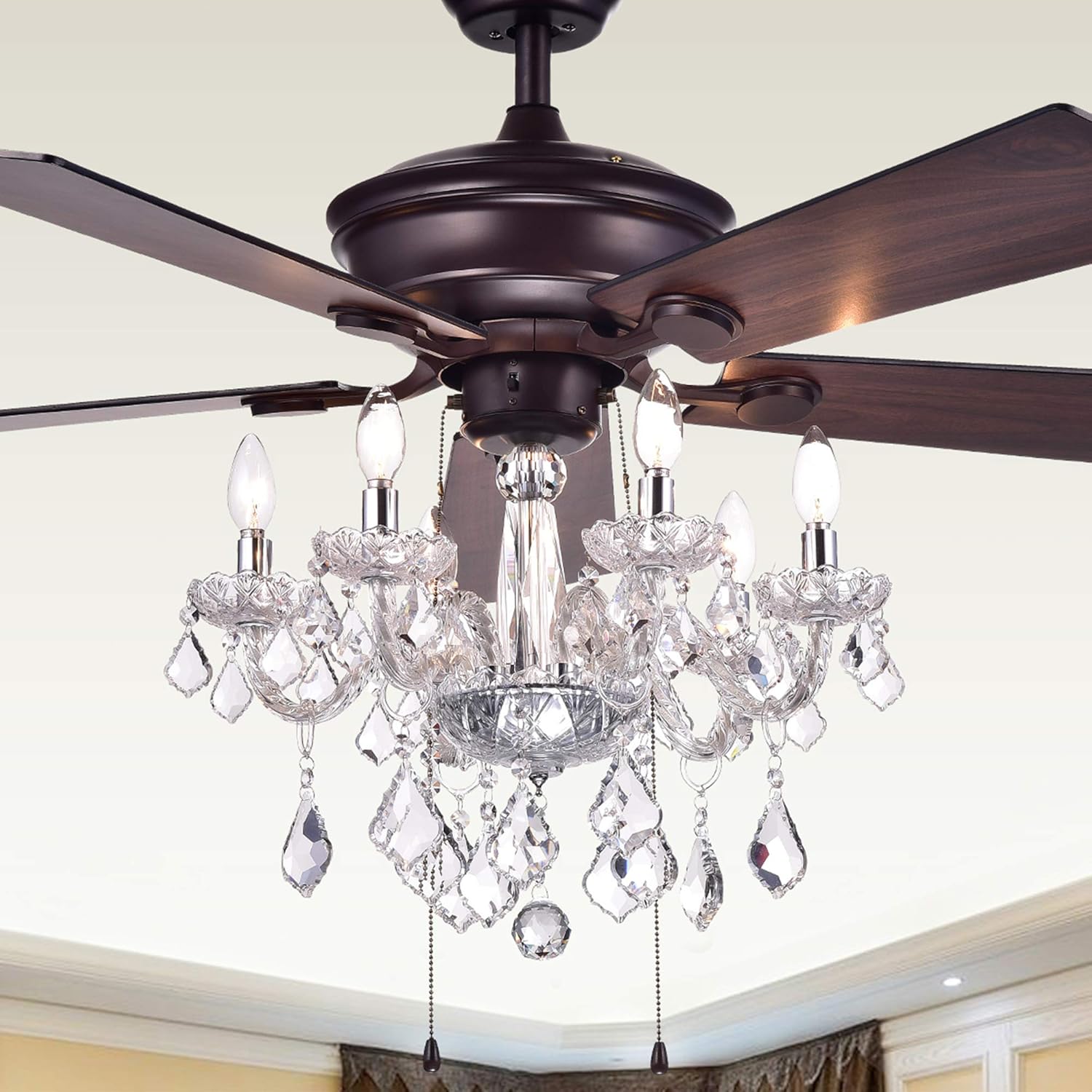 Warehouse of Tiffany Havorand 52-inch 5-Blade Ceiling Fan with Crystal Chandelier (Optional Remote)