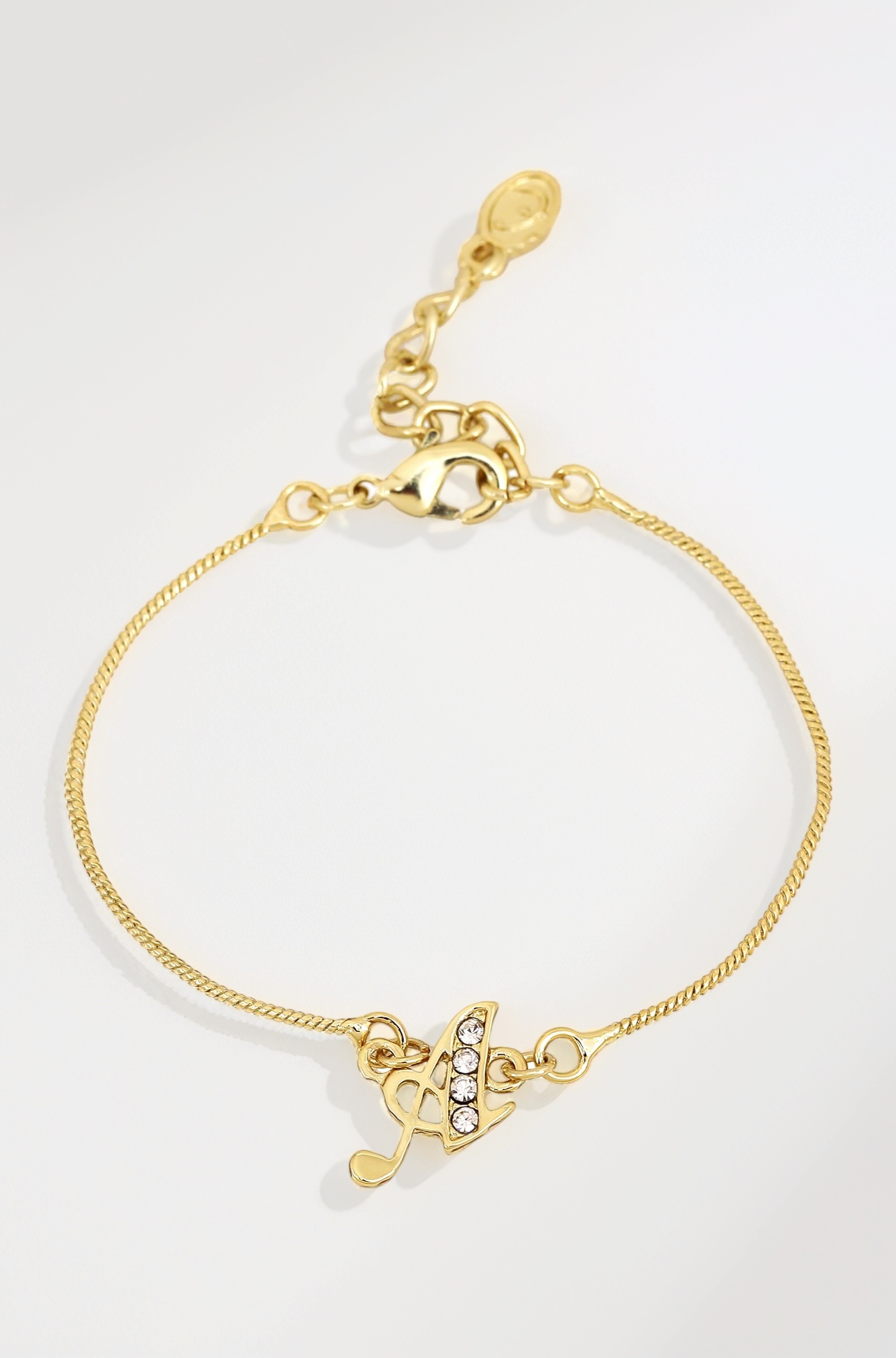 Jewellery Bracelet For Women Gold Plated Initial 'A' Letter Charm Bracelet with White Crystals for Men & Women-102118-YBWE BR