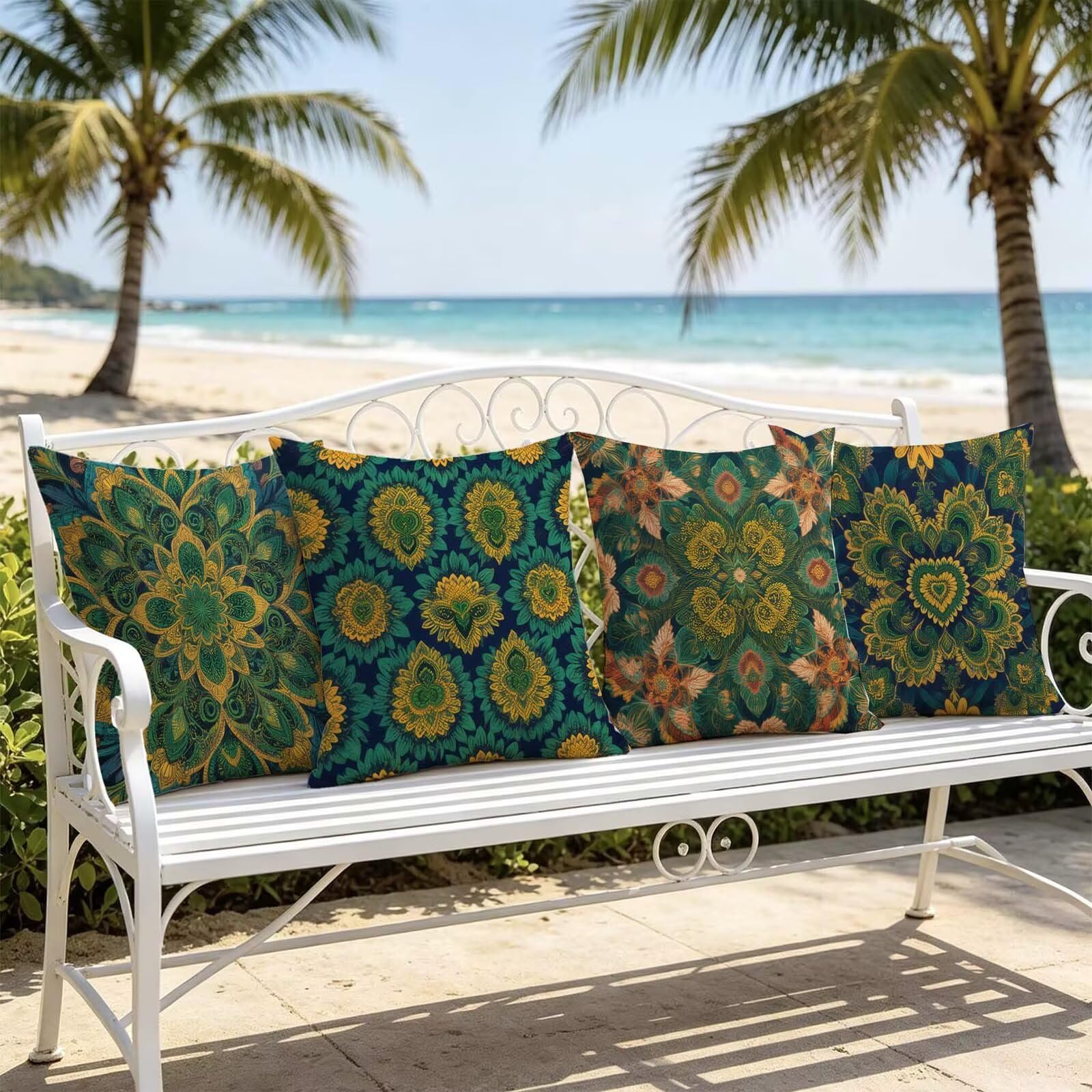 Federe Cuscini Letto 60x60cm Federe Copricuscini Divano Blu-Verde THDZ1690 | Outdoor Federe Copricuscini Divano Forma Di Flower 4 Pack Morbido Resistente Attraente Decorazioni Letto Divano Regalo Donna