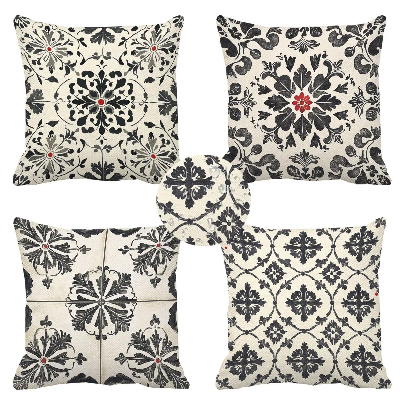 Coussin exterieur impermeable 50x50 lot de 4 déperlant pour chaise et patio