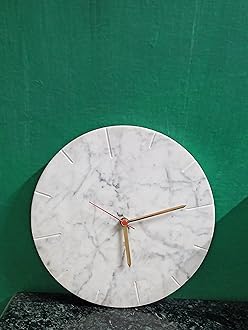 RM Marble Round Wall Clock,White Marble Patterned Silent Round Wall Clock Home Wall Decorative for Bedroom Office School Art(10")