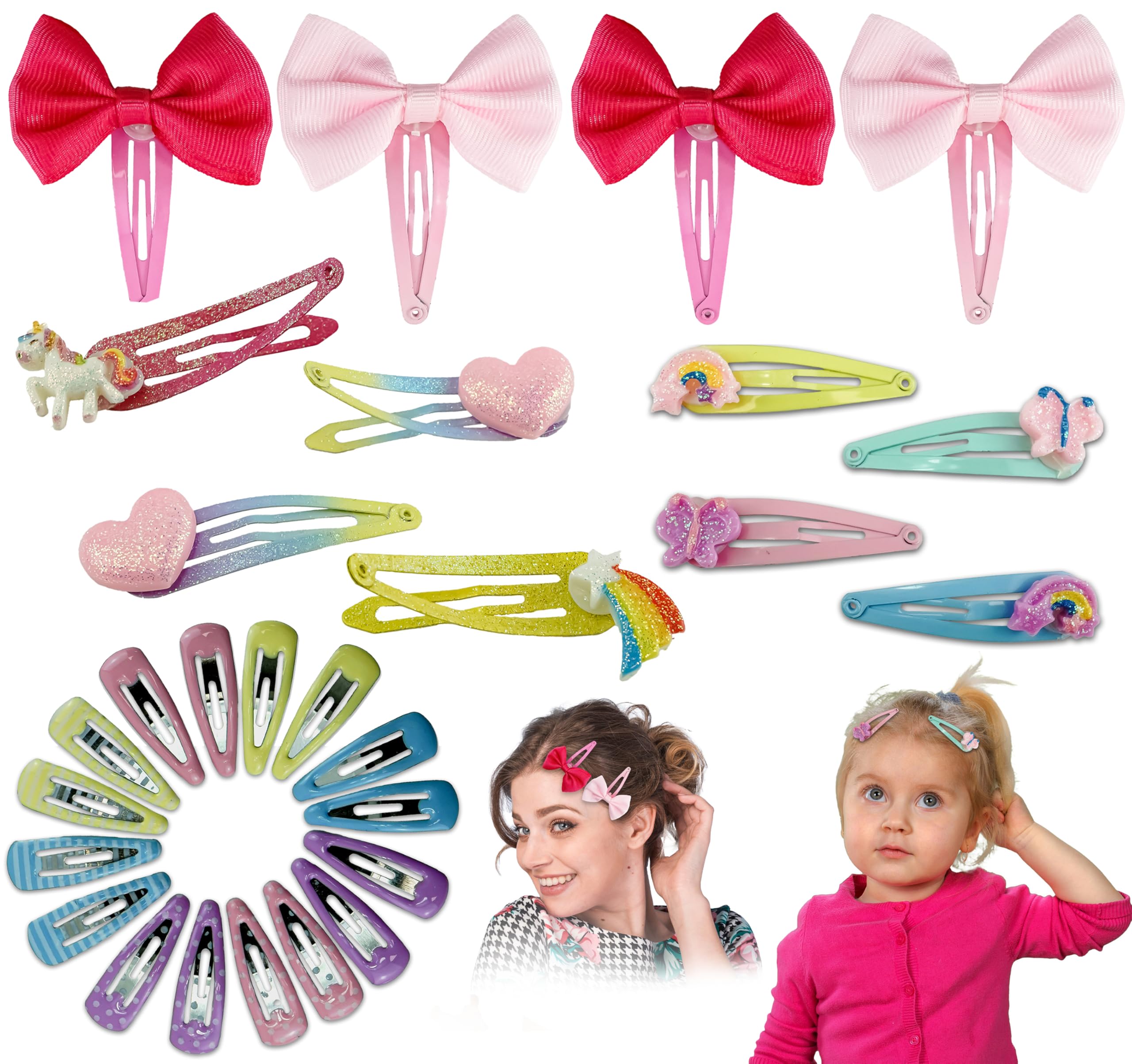 28PCs Snap Hair Clips for Girls, Hairpins for Girls, Non-slip Large Hair Clips Baby Hair Clips for Newborn, Toddler Small Hair Barrettes for Birthday