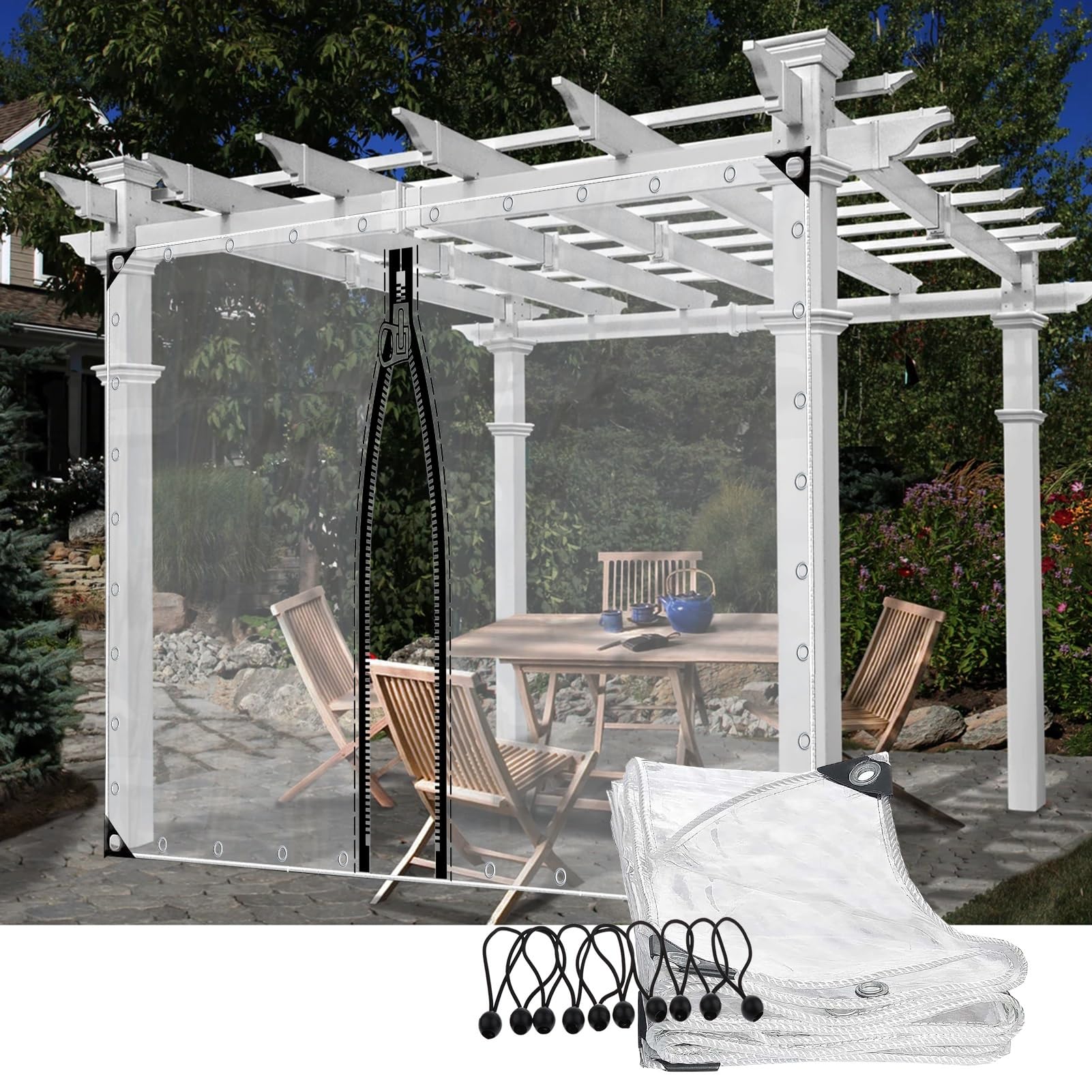 Tenda per pergola, resistente, impermeabile, in PVC trasparente, personalizzabile, per giardino, patio, protezione dalla pioggia (6 x 3,5 m)