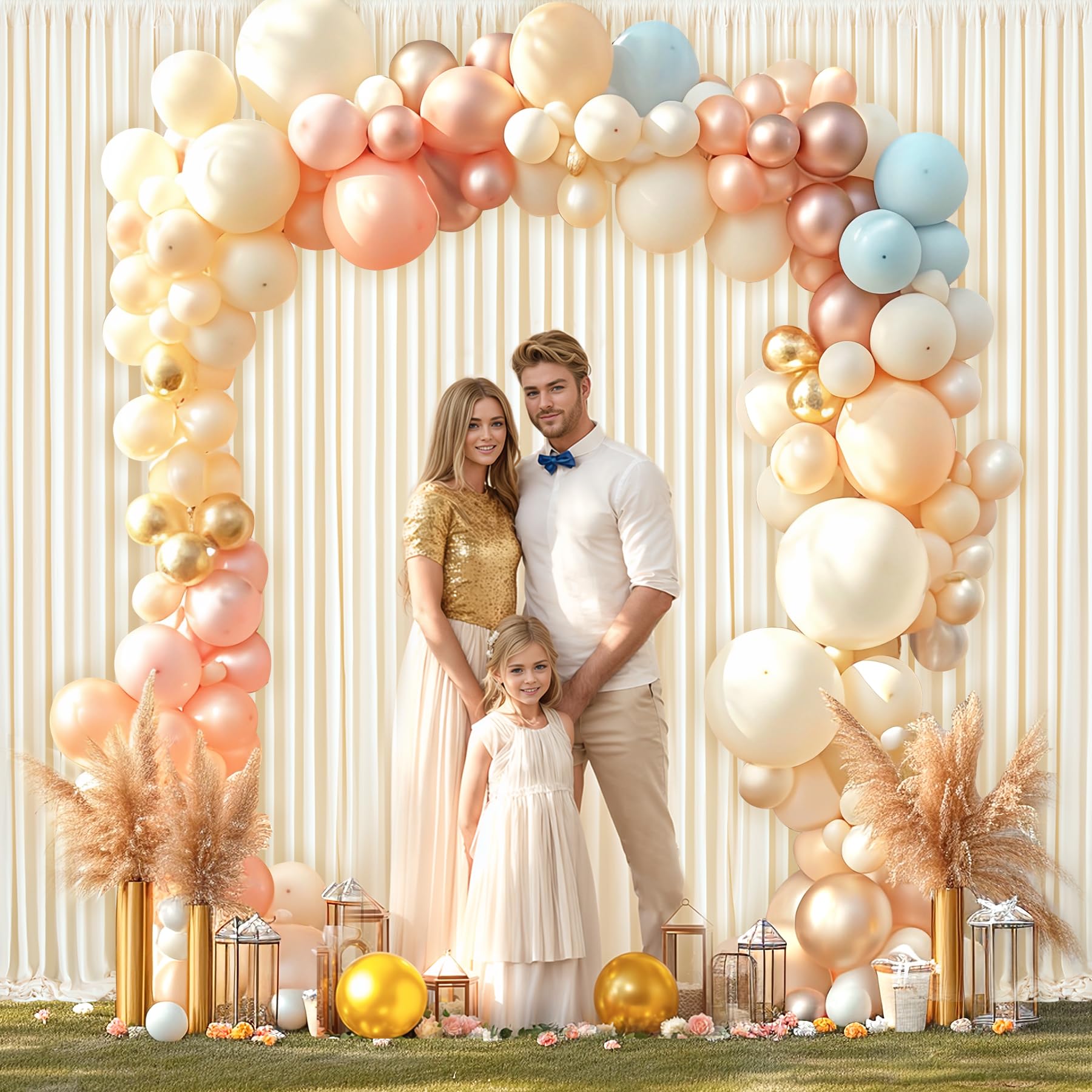 Champagne Backdrop Curtain for Parties Wedding Baby Shower Wrinkle Free Photo Curtains Backdrop Drapes Fabric Decoration for Bridal Shower 5ft x 8ft,2 Panels