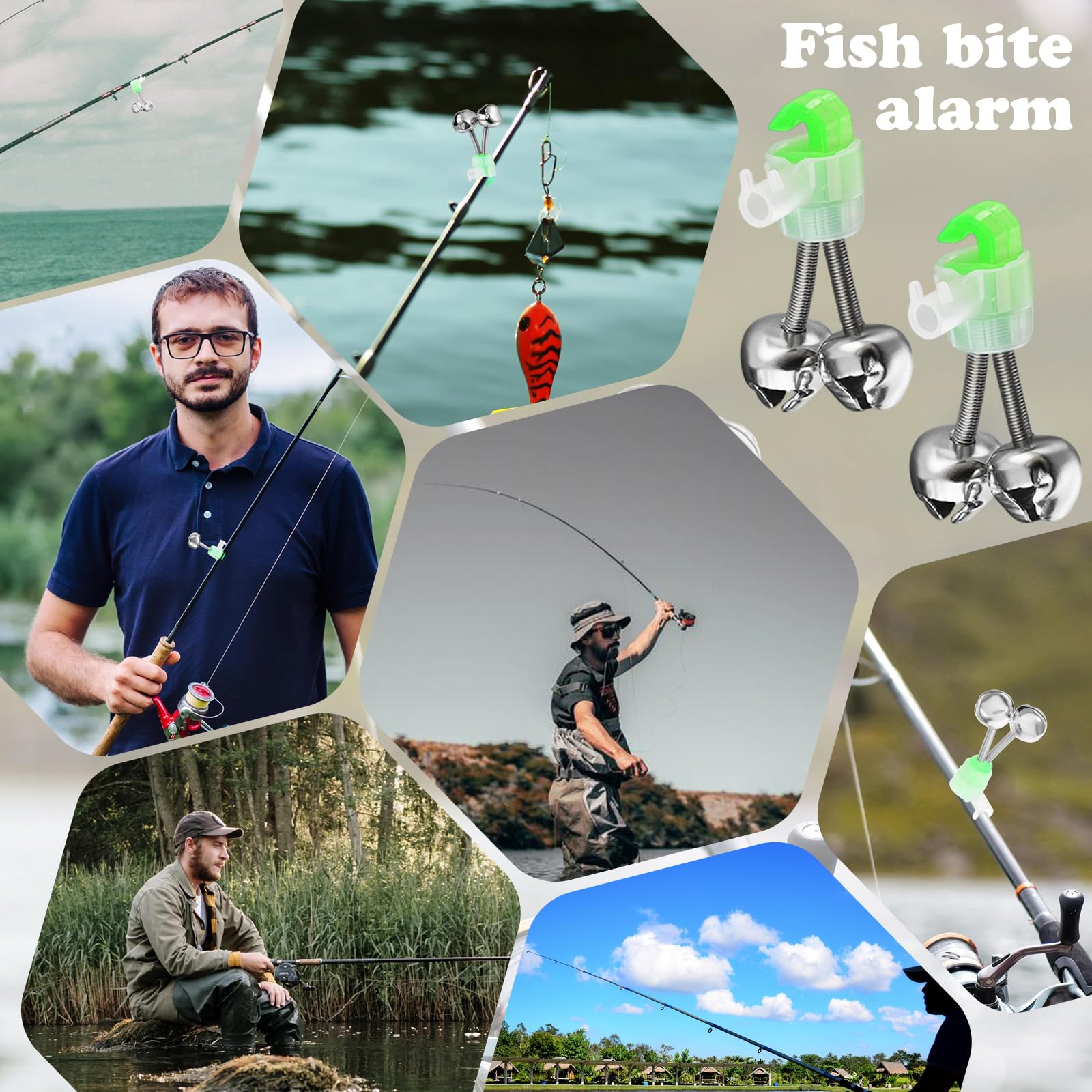 Clochette Peche Detecteur de Touche, Clip Vis Cloche Double, Cadeau Pêcheurs Étangs Lacs Rivières