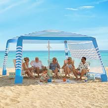 Beach Cabana 8'8', Portable Beach Canopy with Side Wall, UPF 50+ Silver-Coated Beach Tent Sun Shelter Easy Pop Up, Wind Resistant Adjustable Height Beach Umbrella Tent for Family, Light Blue
