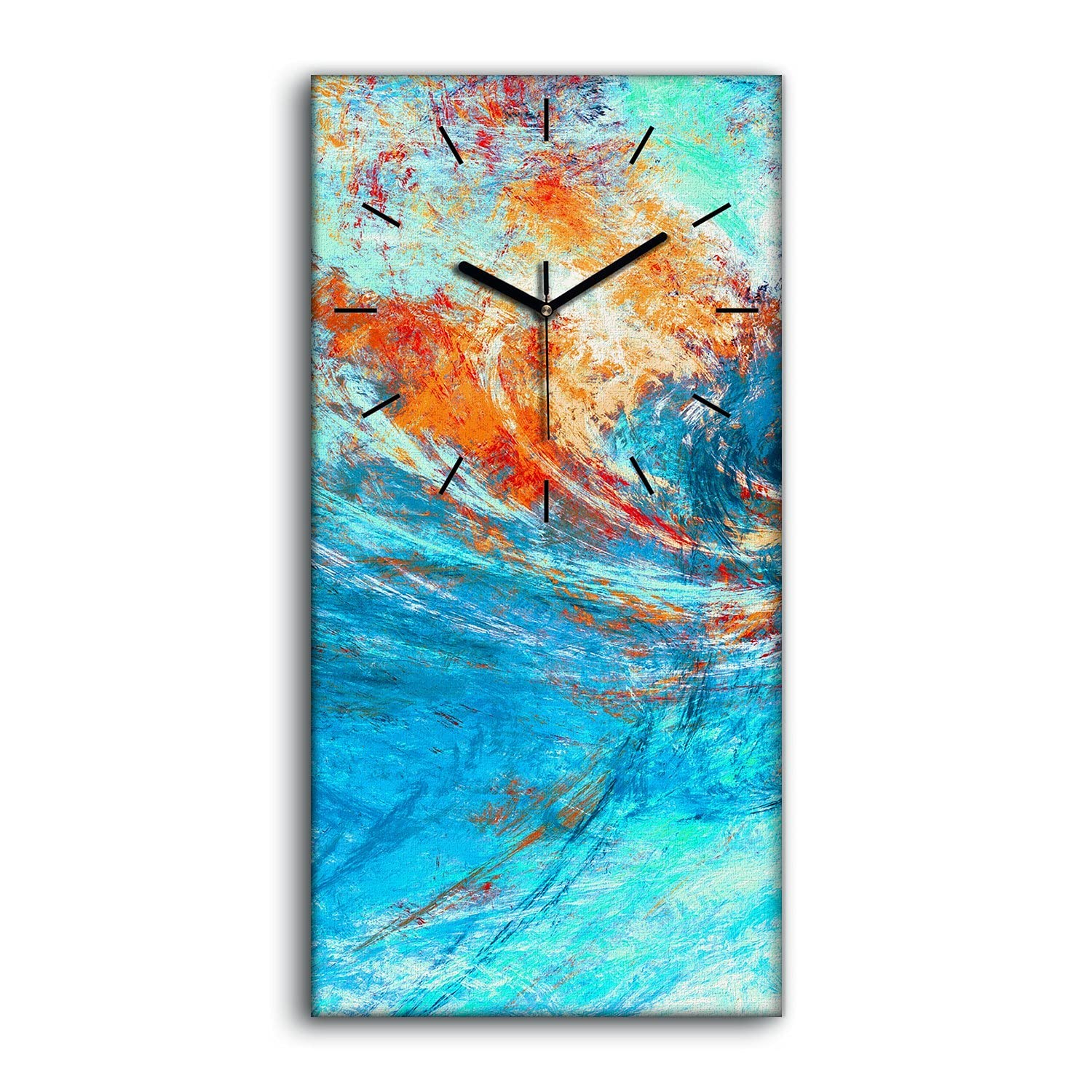 Horloge sur Toile Anti-Tic-Tac Vague de Mer Bleue Art Mural Silencieux 30x60cm