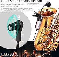 Vista 5 de Saxofón inalámbrico instrumento musical recogida, micrófono profesional instrumento inalámbrico UHF Pickup Mic receptor y sistema transmisor, clip