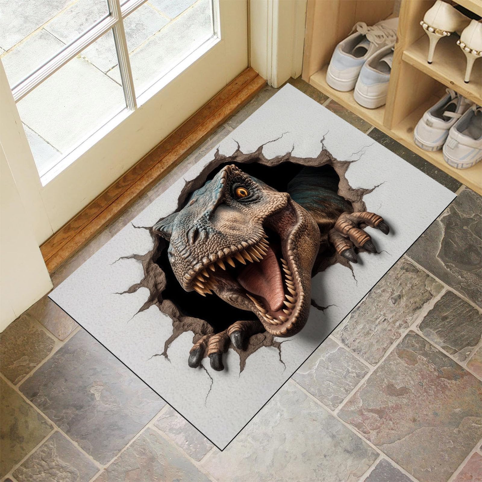 Tapis de sol antidérapant lavable contre la boue paillasson tyrannosaure 3D pour entrée