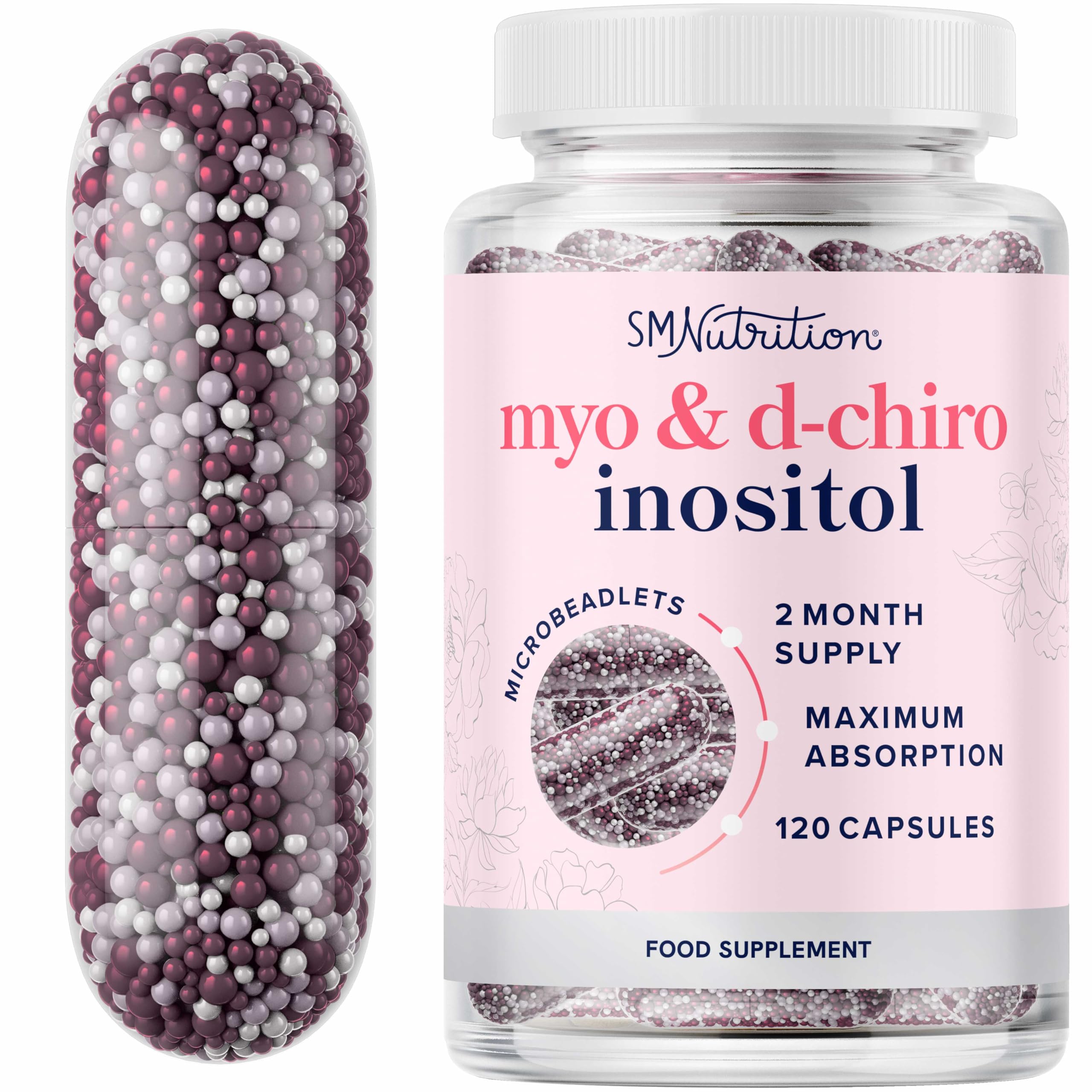 Inositol | Menstrual Cycle Regularity & Ovarian Health Support | Myo-Inositol & D-Chiro for Hormone Balance for Women | Inositol Supplement Myo & D Chiro | Non-GMO | 120 Microbeadlet Capsules